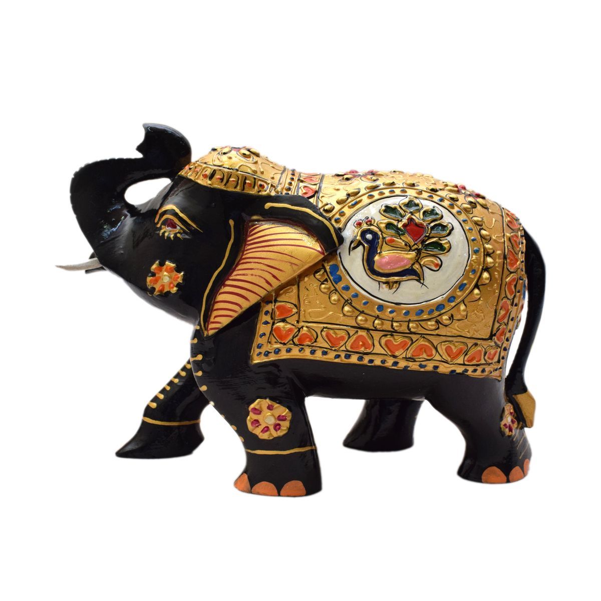 WHITE WOOD HAND PAINTED ELEPHANT