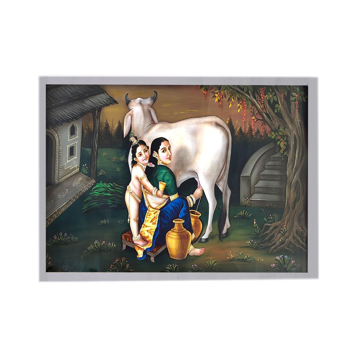 CANVAS PAINTING YASHODHA WITH COW KRISHNA