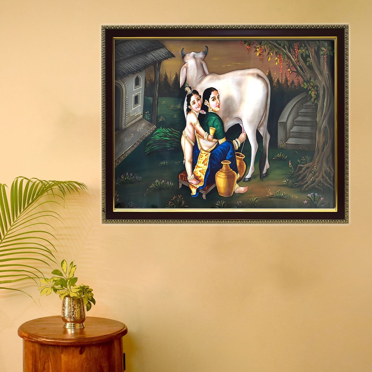CANVAS PAINTING YASHODHA WITH COW KRISHNA