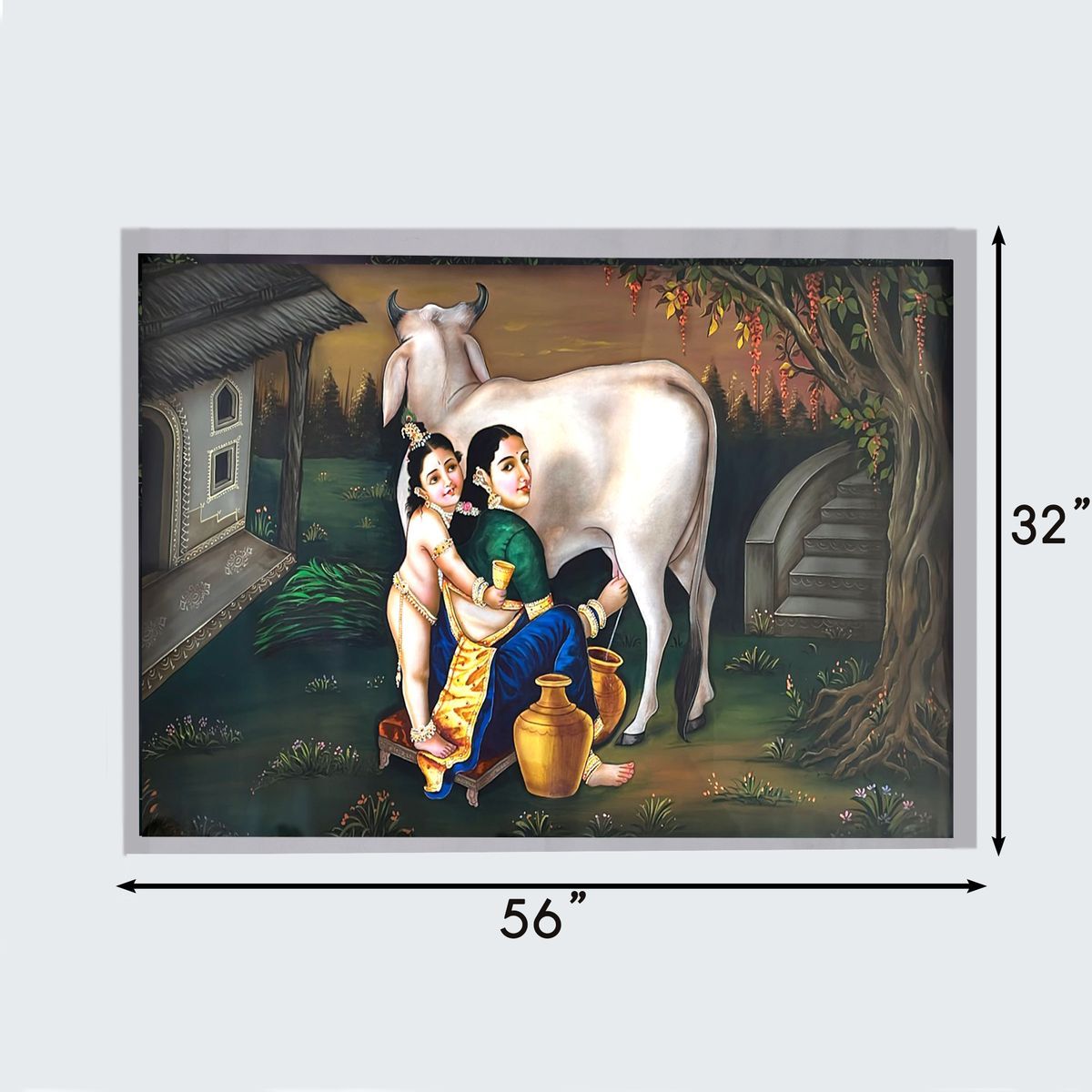 CANVAS PAINTING YASHODHA WITH COW KRISHNA
