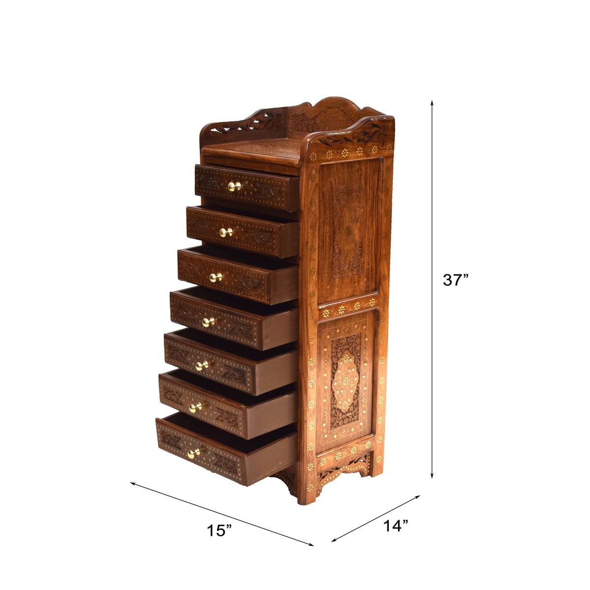 SHEESHAM WOOD CHEST OF DRAWER WITH BRASS INLAY WORK