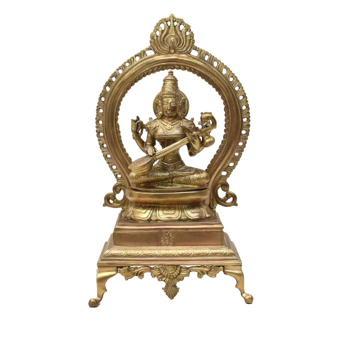 BRONZE SARASWATHI IDOL WITH PRABHAVALI
