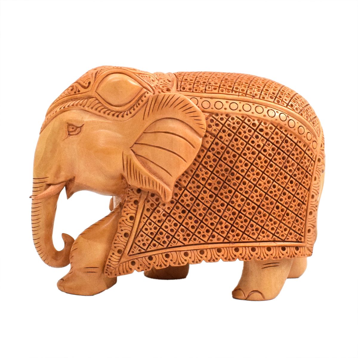 WHITE WOOD CARVING ELEPHANT
