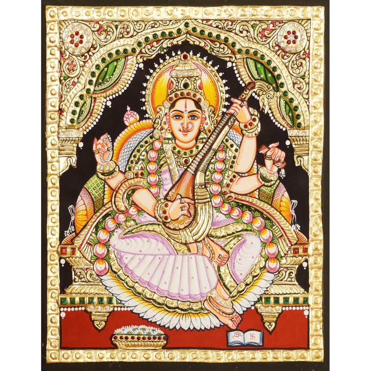 TANJORE PAINTING SARASWATHI EMB