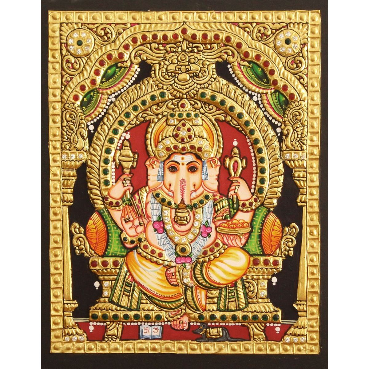 TANJORE PAINTING MANTAP YELLOW DHOTI GANESHA
