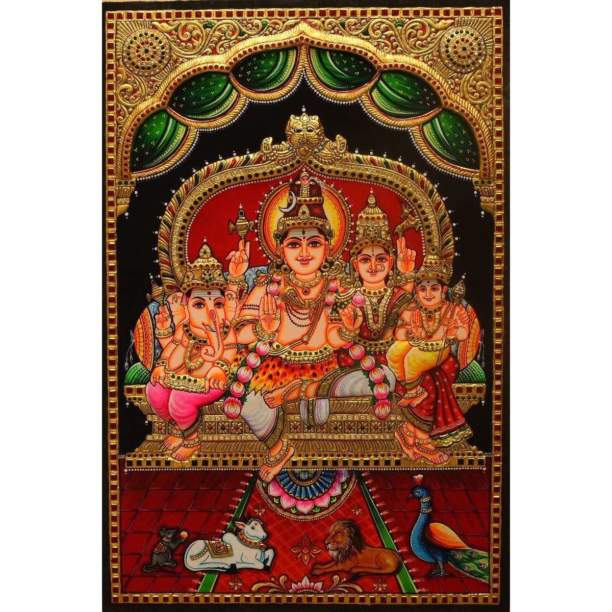 TANJORE PAINTING SHIVA FAMILY VERTICAL