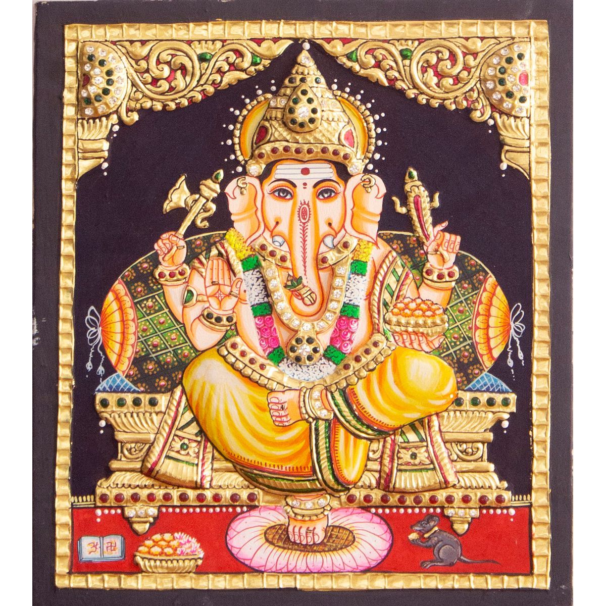 TANJORE PAINTING YELLOW DHOTHI GANESHA
