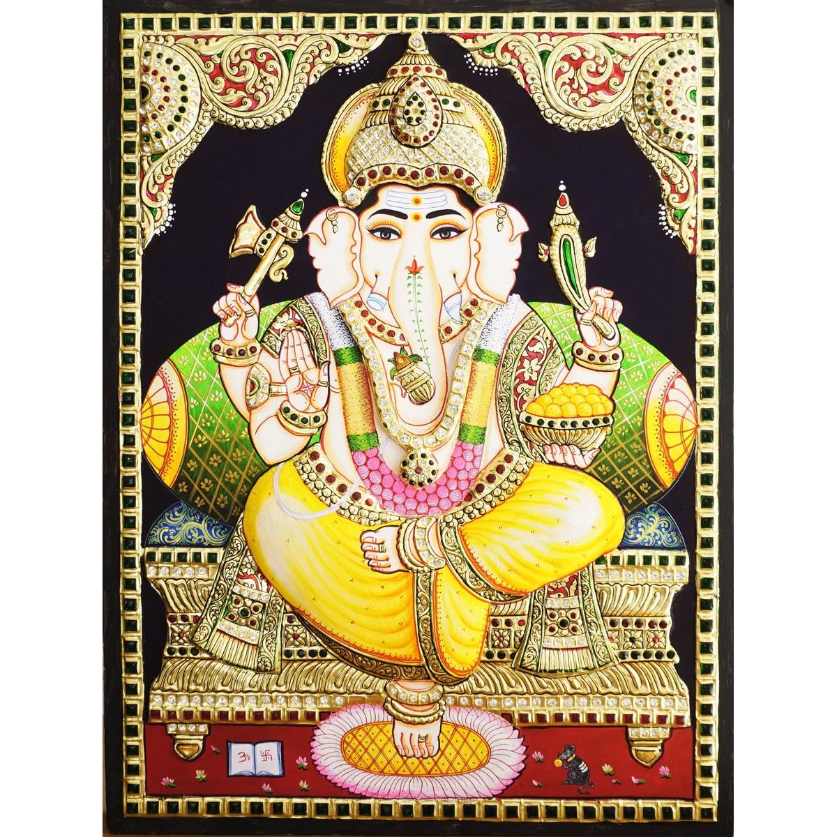 TANJORE PAINTING YELLOW DHOTHI GANESHA